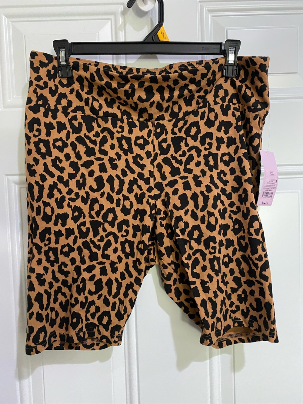 Leopard Print High-Waist Bike Shorts - Brown/Black - Picture 1 of 5